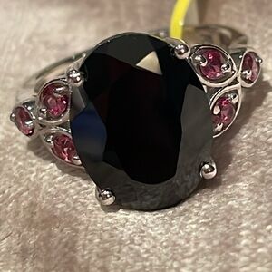 New! Genuine Black Spinel & Orissa Garnet Ring Size 10 Sterling Silver 925